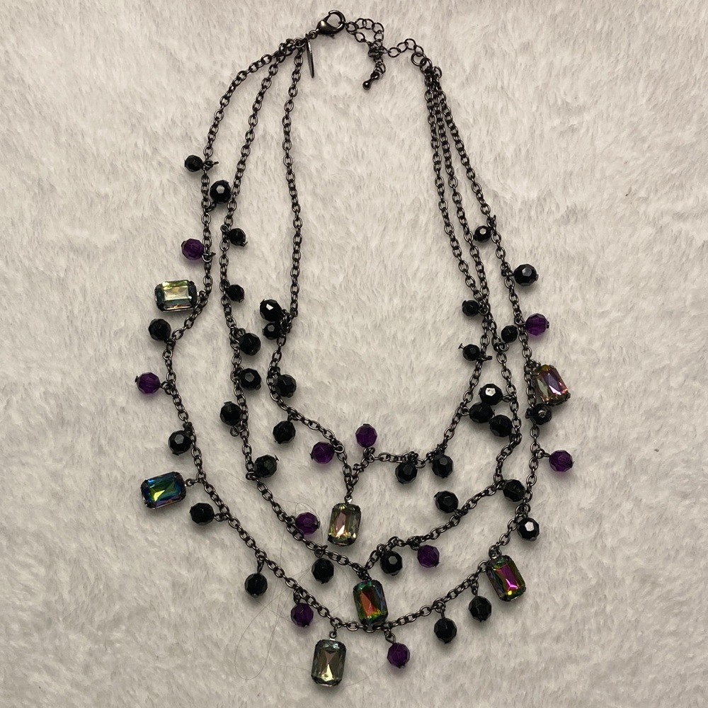 New York & Company Black and Purple Layered Necklace